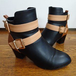 Short Leather Buckle Bootie Heels